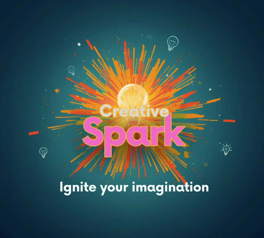 Creative Spark — vibrant burst with a lightbulb at the center, surrounded by stars and small lightbulb doodles